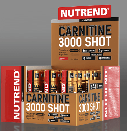 Carnitine 3000 Shot, 20 шт, Nutrend. L-карнитин. Снижение веса Поддержание здоровья Детоксикация Стрессоустойчивость Снижение холестерина Антиоксидантные свойства 