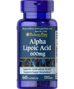 Alpha Lipoic Acid 600 mg, 60 шт, Puritan's Pride. Альфа-липоевая кислота. Поддержание здоровья Регуляция углеводного обмена Регуляция жирового обмена 