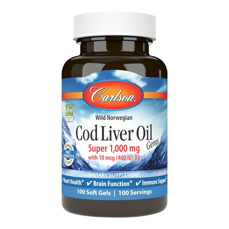 Жирные кислоты Carlson Labs Cod Liver Oil Gems Super 1000 mg, 100 капсул,  мл, Carlson Labs. Жирные кислоты (Omega). Поддержание здоровья 