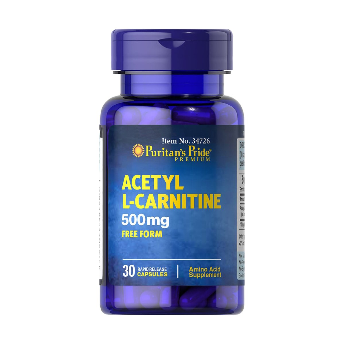 Жиросжигатель Puritan's Pride Acetyl L-Carnitine 500 mg, 30 капсул,  ml, Puritan's Pride. Fat Burner. Weight Loss Fat burning 